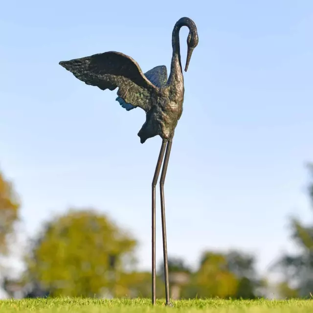 Deluxe Cast Iron Freestanding "Head Down" Flamingo Garden Sculpture