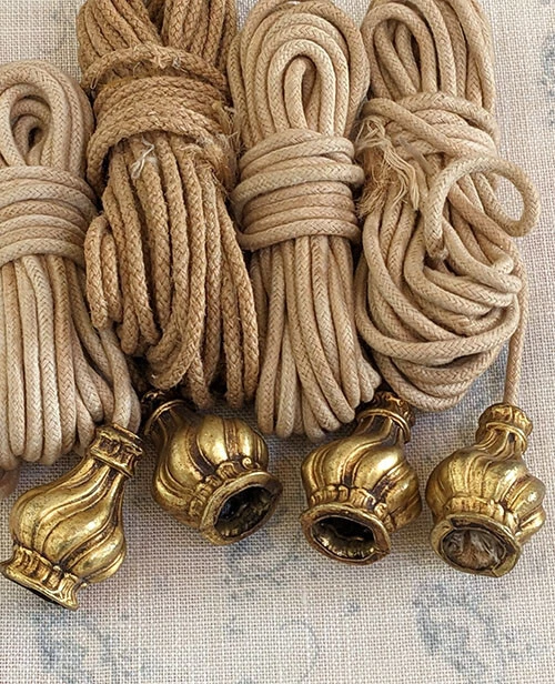 Wonderful Set of 4 Antique French Curtain Cord Ties with Ormolu Brass Pulls