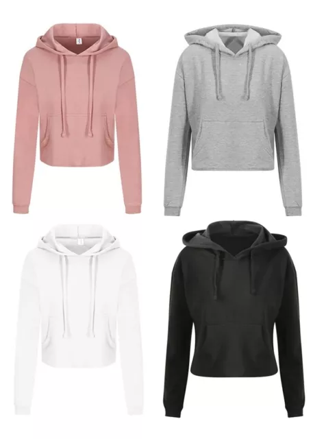 Just Hoods Damen Cropped Hoodie Bauchfrei Kapuzenpullover Sweatshirt mit Kapuze