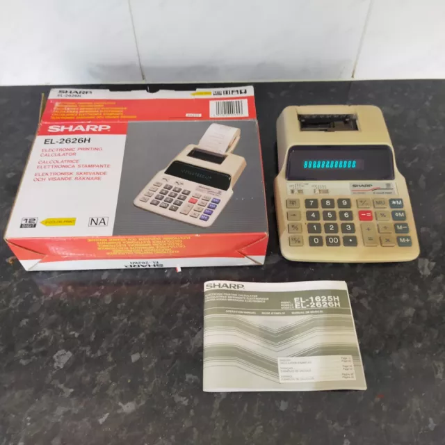 Vintage Sharp El-2626H Desk Top Printing Calculator 12 Digit 2 Colour Print