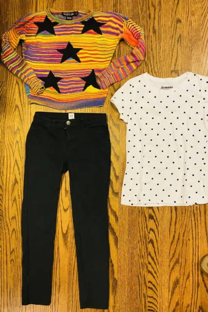Flowers By Zoe Rainbow + Star Sweater, Gap Kids Black jeans 3 Piece Lot Sz 7-8