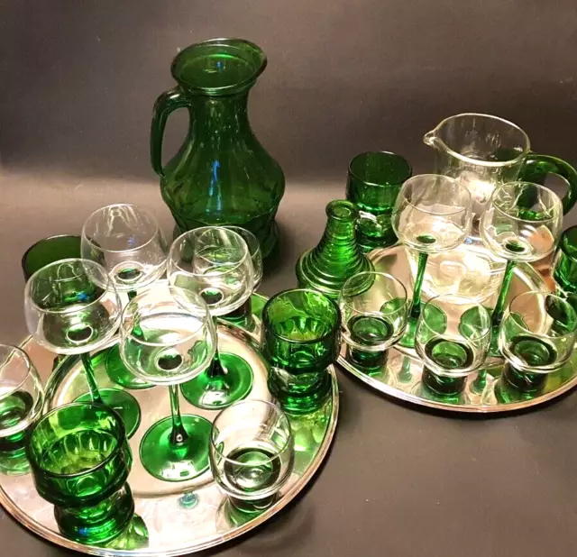 Weingläser Karaffen Jugendstil grün Vintage 21 Teile Italien Summers Glas Posten 2