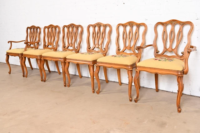 Romweber French Provincial Louis XV Fruitwood Dining Chairs, Set of Six
