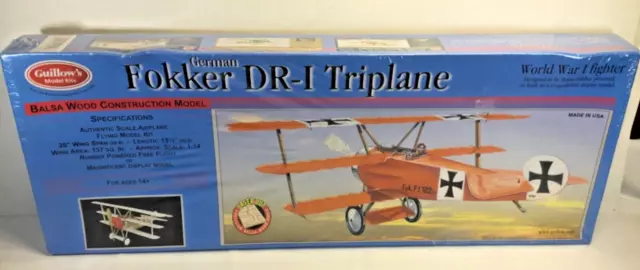 Guillow Fokker DR-1 Triplane Balsa Wood Model Airplane Kit, WWI Aviation GUI-204