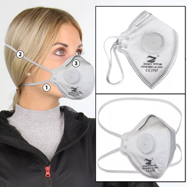 FFP3 Dust Masks VALVED Safety FACE Mask FOLD Flat Respirator Protection