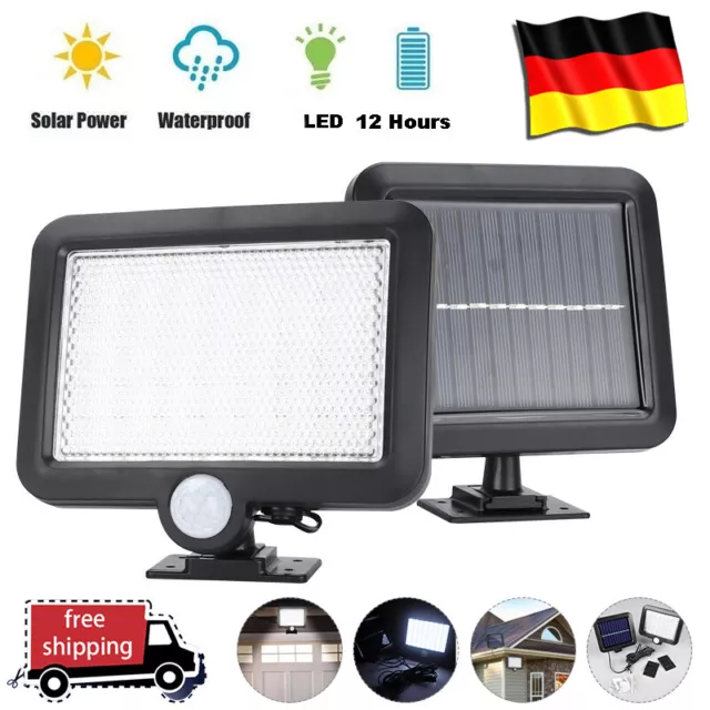 1/2xLED Solarleuchte Solarlampe mit Bewegungsmelder Außen Fluter Sensor Strahler