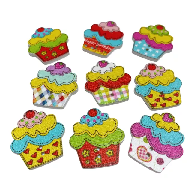 40 Wooden Cupcake Mixed Buttons Art Craft Sew Cards **Buy any 3 get 3 FREE**