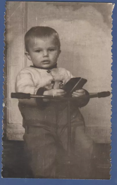 Beautiful Child on a Children's Bike, Cute Kid Soviet Vintage Photo USSR