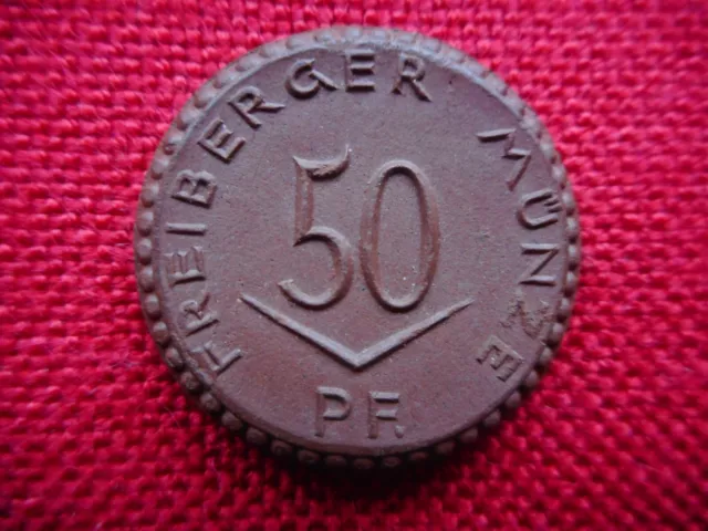 Porzellannotgeld Freiberg 50 Pfennig 1921 ,ohne Kreuz auf der Turmspitze    (43)