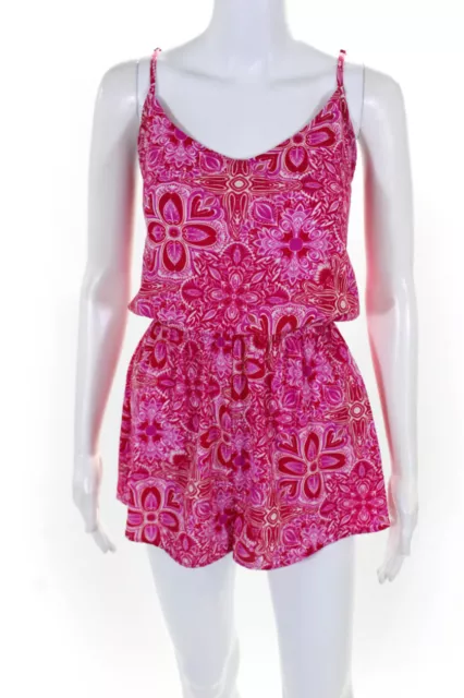 Show Me Your Mumu Women's Spaghetti V-Neck Strap Floral Romper Pink Size XS