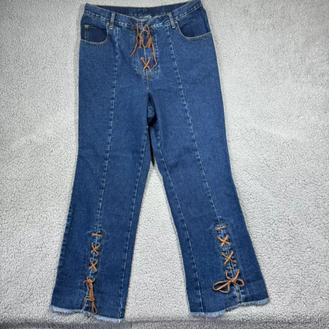 Y2K Zoey Beth Leather Lace Up Jeans Womens Plus 18 Festival