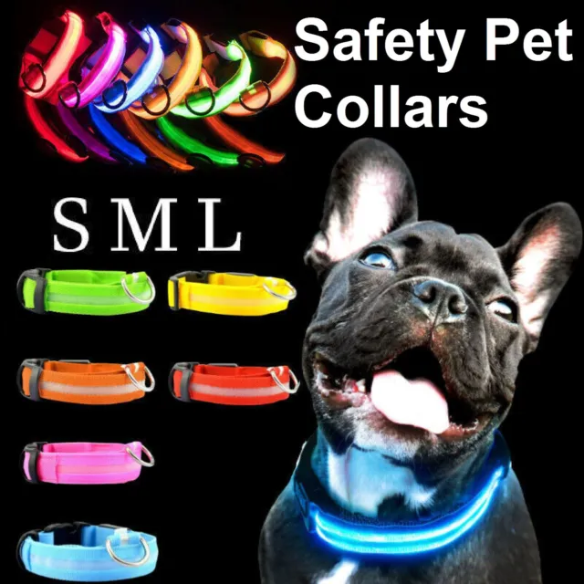 USB Rechargeable LED Dog Collar Nylon Glow Flashing Light Up Safety Pet Collars