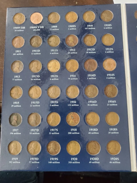 1909-1958 LINCOLN PENNY CENT collection includes key dates 1909s,1914d,1931s