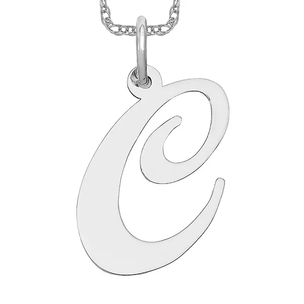 14K WHITE GOLD Large Dainty Letter C Initial Name Monogram Necklace ...