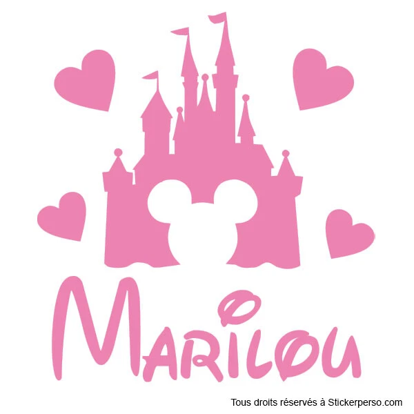 Sticker Personnalisé Fée Minnie - Avec Prénom Au Choix + Cœurs Ou étoiles - Neuf - Fabriqué En France