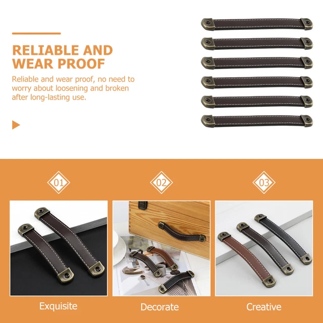 6 Pcs Leather Wardrobe Pulls Cupboard Dressers Closet Leather Drawer Handles 2