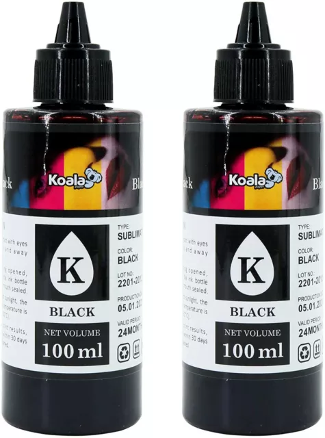 2 Bottles 200ML Koala Sublimation Ink BLACK for All Inkjet Printers