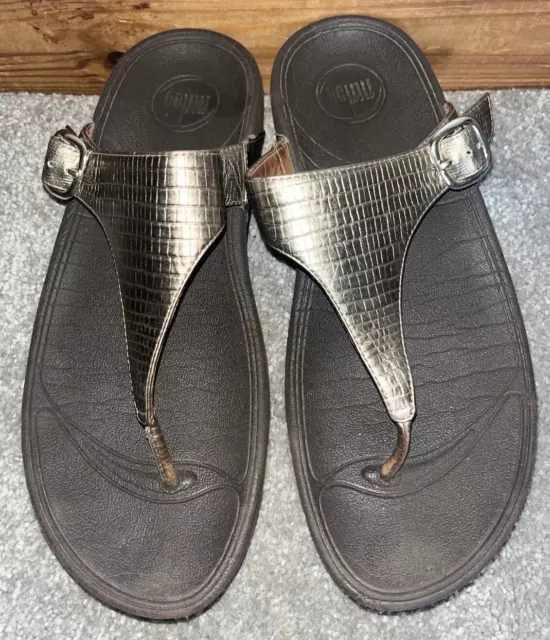 Fitflop Micro Wobbleboard The Skinny Bronze Textured Toe Thong Sandals Uk 5/38