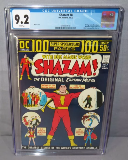 SHAZAM #8 (Black Adam & Mary Marvel 1st app) CGC 9.2 NM- White Pages DC 1973