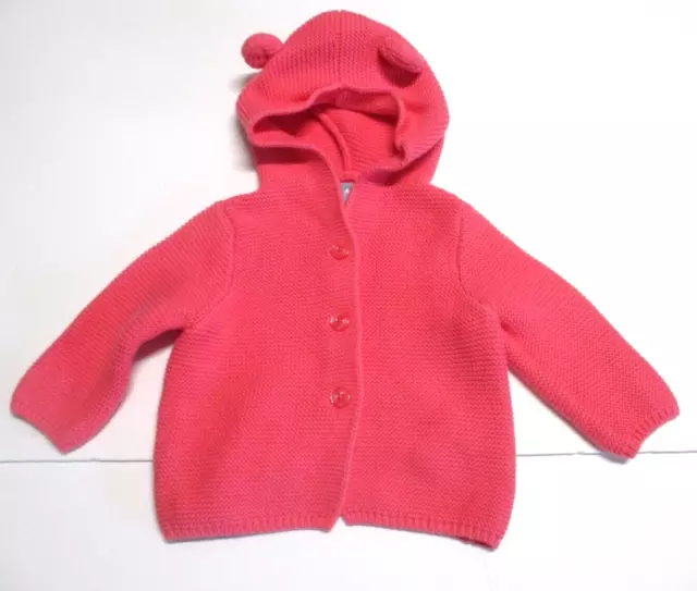 Infant Girls Baby Gap Sugar Coral Pink Squiggle Knit Hoodie Sweater Sz 3-6 M #1