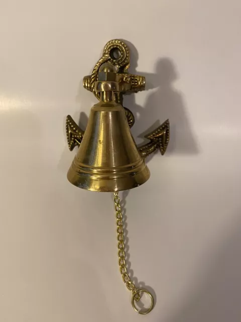 Vintage Brass Nautical Anchor Door Knocker with Bell Made in Taiwan