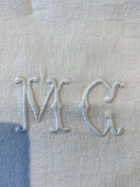 5 serviettes de table damassées blanches avec monogramme MC 50 X 60