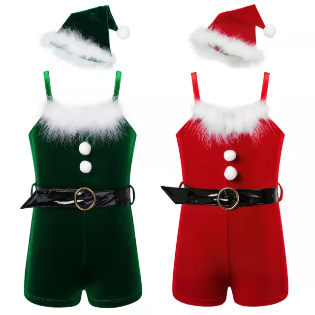 Abito Festa Bambine Fantastico Babbo Natale Morbide Aiuto Costume Festival Natale Leotard 3