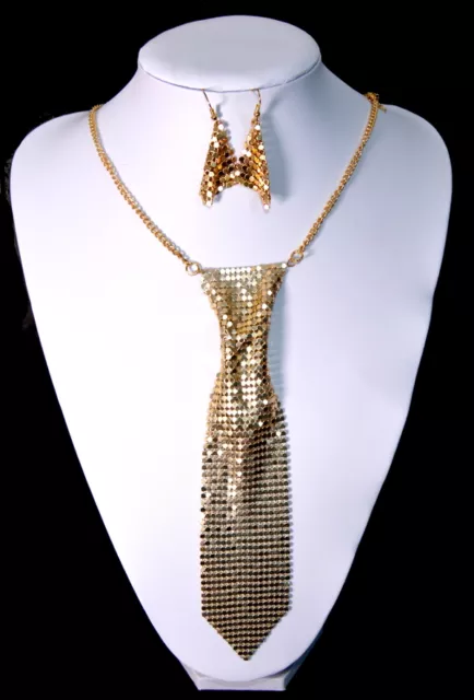 Set 2 Tlg Kette Ohrringe Schmuckset Collier Halskette Krawatte Paris Netz