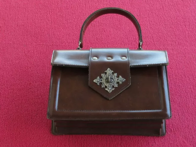 Hübsche alte Handtasche Damentasche Handgelenktasche braun Tragegriff Vintage