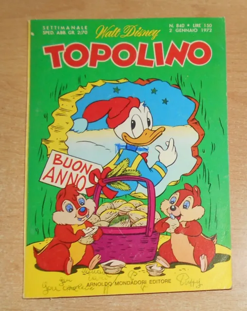 Ed.mondadori   Serie  Topolino   N°  840  1972  Originale !!!!!