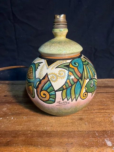 Pied De Lampe Ancien En Céramique – Bordeaux, 16 Cm De Haut, Boutons, 220V