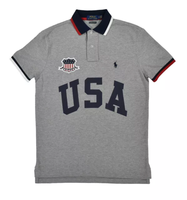 Polo Ralph Lauren Personnalisé Slim Fit Équipe USA Olympique Drapeau Maille Neuf