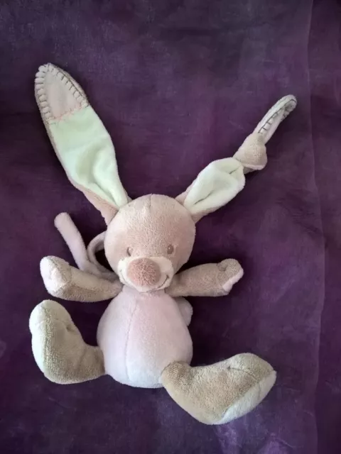 PELUCHE DOUDOU MUSICAL LAPIN BEIGE ROSE  NATTOU JOLLYMEX 14cm assis