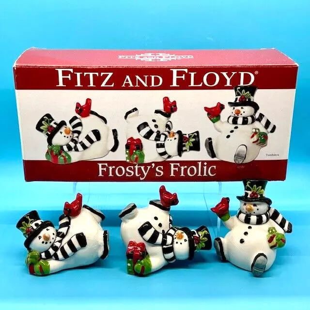 Fitz And Floyd Frosty’s Frolic Snowmen Tumblers – Set Of 3 – Original Box!