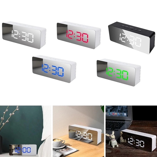 Numérique LED Bureau Réveil Snooze Temps Température USB Grand Miroir Affichage