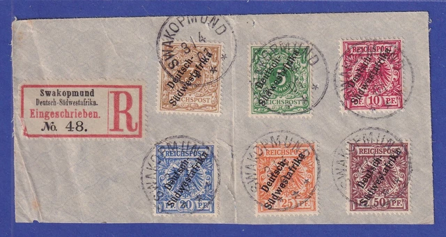 Südwestafrika SWA 1901 Mi.-Nr. 5-10 Satz auf R-Briefstück O SWAKOPMUND gepr. BPP