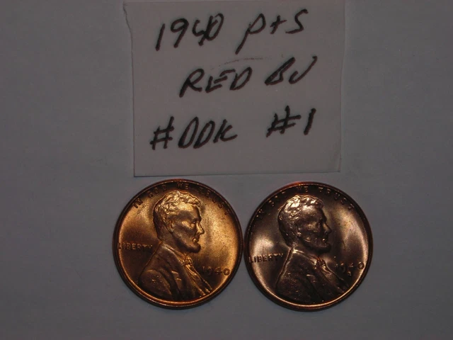 wheat penny 1940-S,1940-P RED BU SET 1940,1940S UNC LINCOLN CENT lot #DDK