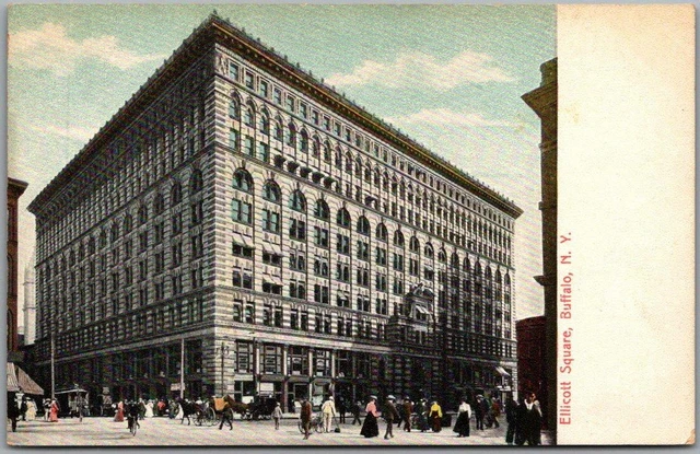 Vintage 1900s BUFFALO, New York Postcard ELLICOTT SQUARE Downtown Street Scene