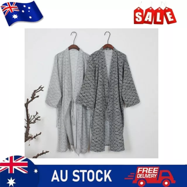 Men's Japanese Classic Bathrobe Kimono Yukata Traditional Gown Nightwear Robe