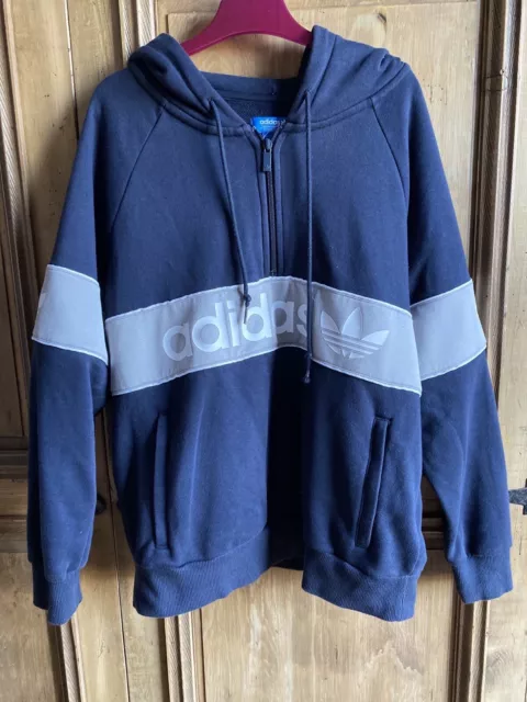 Ladies Hoodie 10 Adidas Retro Design Navy / Grey Original Long Sleeved Worn