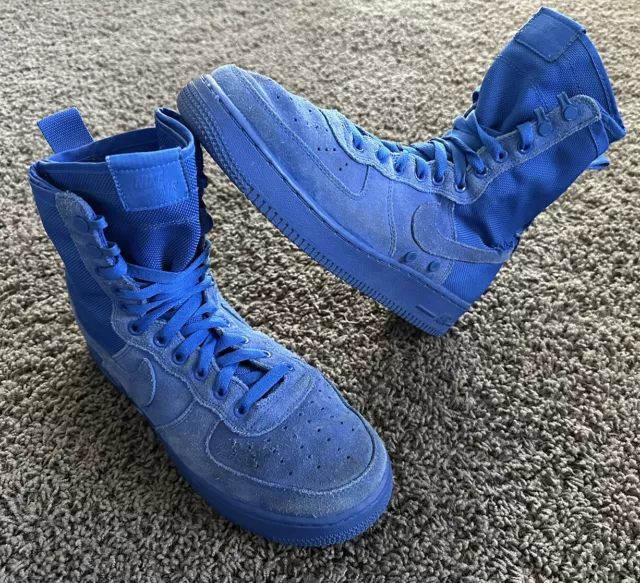 Nike Air Force 1 Custom "Royal Gold" 👑 Blue Pearlescent 🔵  Splatter White Shoes
