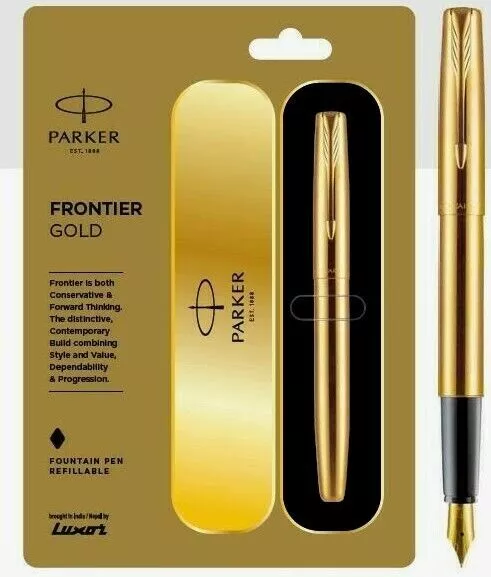 Pluma Estilográfica Parker Frontier Gold Steel GT Punta Fina Chapada en...