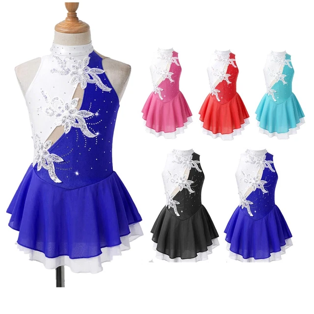 FEESHOW Eiskunstlauf Kleid Mädchen - Langarm Mit Cut Out Rücken