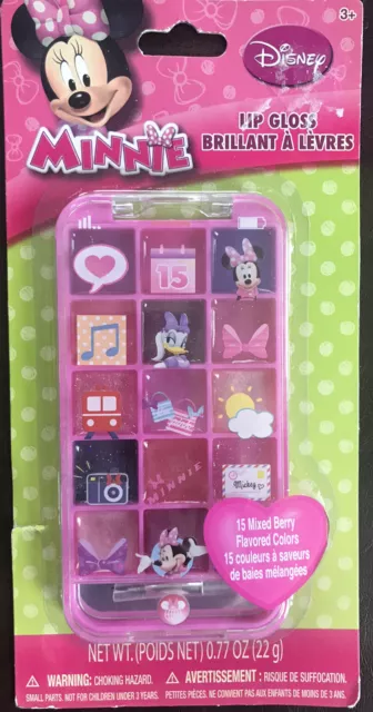 Disney Minnie Mouse Lip Gloss Kit 15 Mixed Berry Flavored Colors Ages 3+ New!