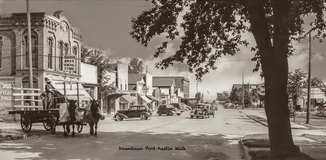 RPPC Photo Port Austin, Michigan Downtown 1940’s