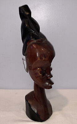 Vintage 1960's Haitian Hand Carved Wood 10-1/2" Female Figurine Tribal Primitive