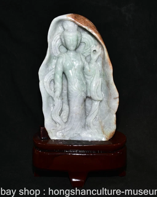 10.4" Old Chinese Jadeite Emerald Jade Carving Feng Shui Beauty Belle Statue