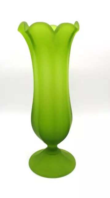 MCM Westmoreland Satin Frosted Green Glass Vase Flare body 12.5" tall