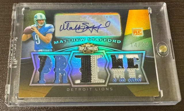 Matthew Stafford 2009 Topps Triple Threads Rookie Rc Patch Auto Rpa Prime 14/20