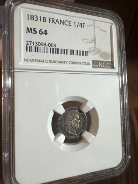 France 1831-B 1/4 France - Louis Philippe - NGC MS64 - Top POP!!!